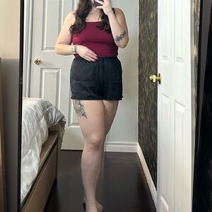 La Vie en Rose black satin shorts, XL, with lace, like new